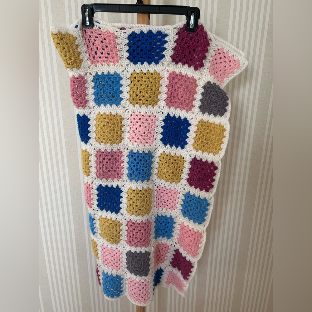 Handmade Crochet Afghan Throw Granny Square 36x36” Patchwork Baby Blanket
